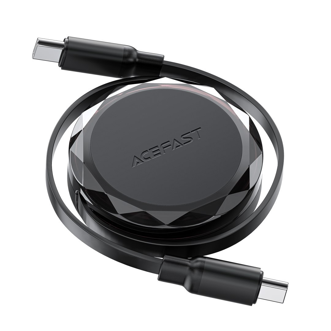Kabel przewód USB-C – USB-C zwijany z organizerem 60W – czarny