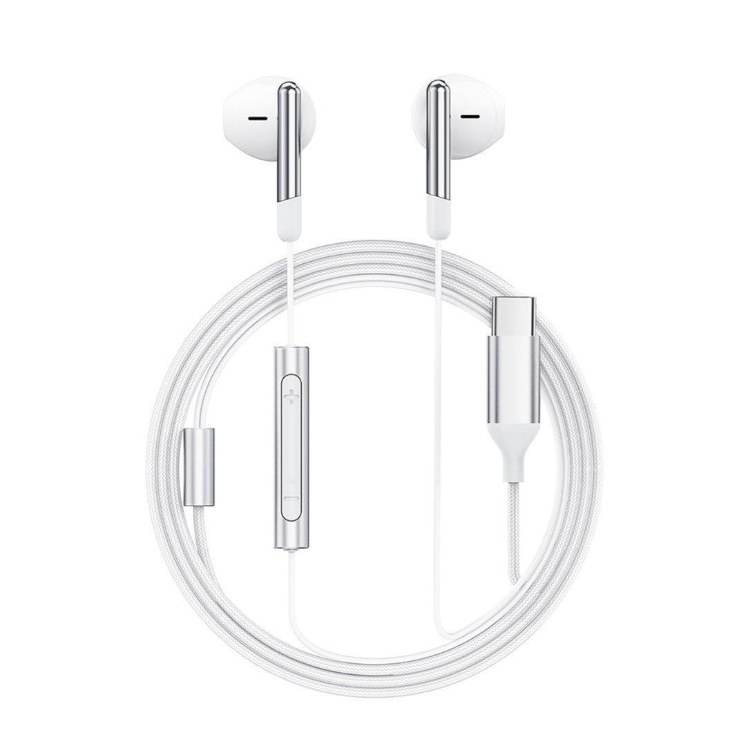 Słuchawki przewodowe z mikrofonem i pilotem USB-C 1.2m – białe Słuchawki przewodowe z mikrofonem i pilotem USB-C 1.2m – białe
