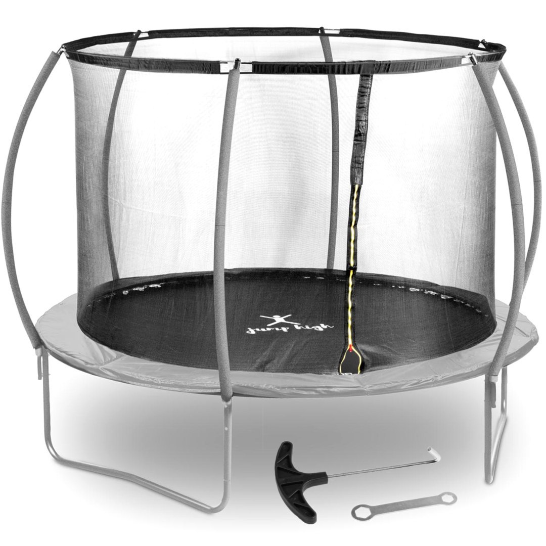Trampolina ogrodowa z siatką i osłoną na sprężyny śr. 305 cm do 100 kg czarno-szara Trampolina ogrodowa z siatką i osłoną na sprężyny śr. 305 cm do 100 kg czarno-szara