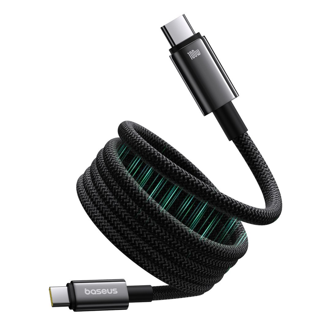 Kabel przewód Tungsten Gold z organizerem magnetycznym USB-C 100W 1m – czarny