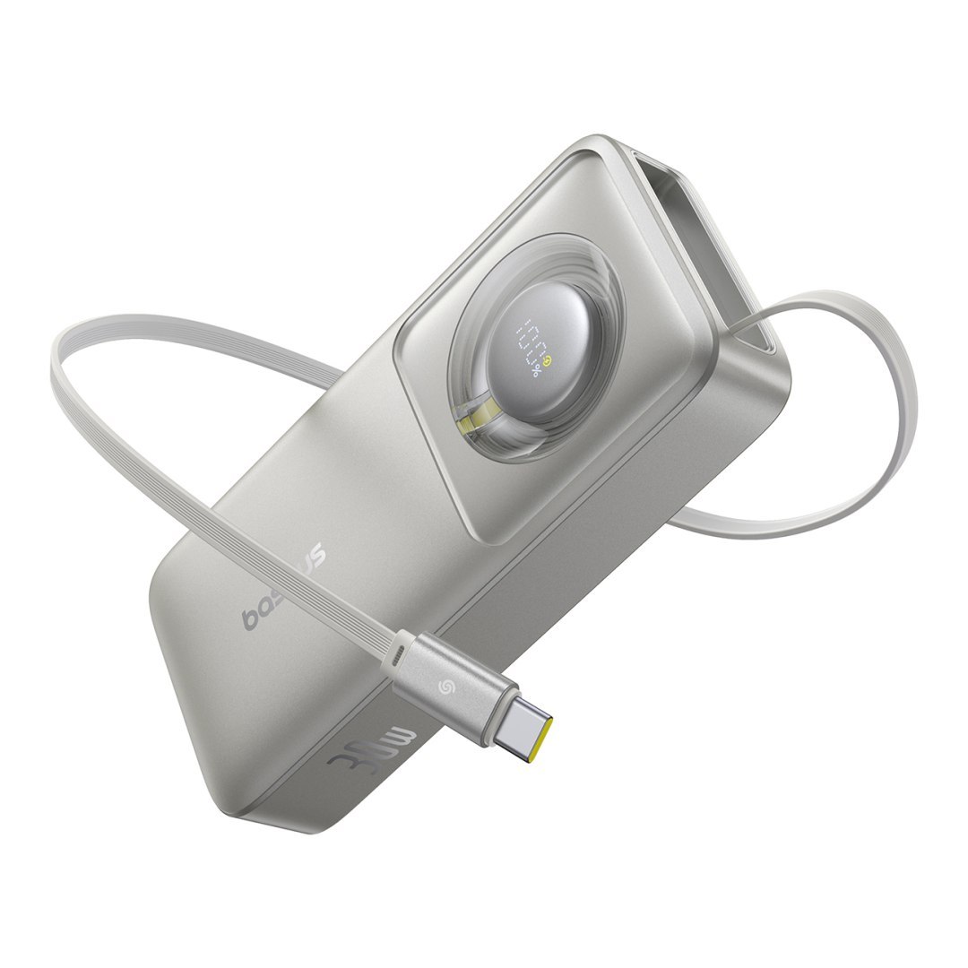 Powerbank Free2Pull 10000mAh 30W z portem USB-C i rozwijanym kablem USB-C – szary