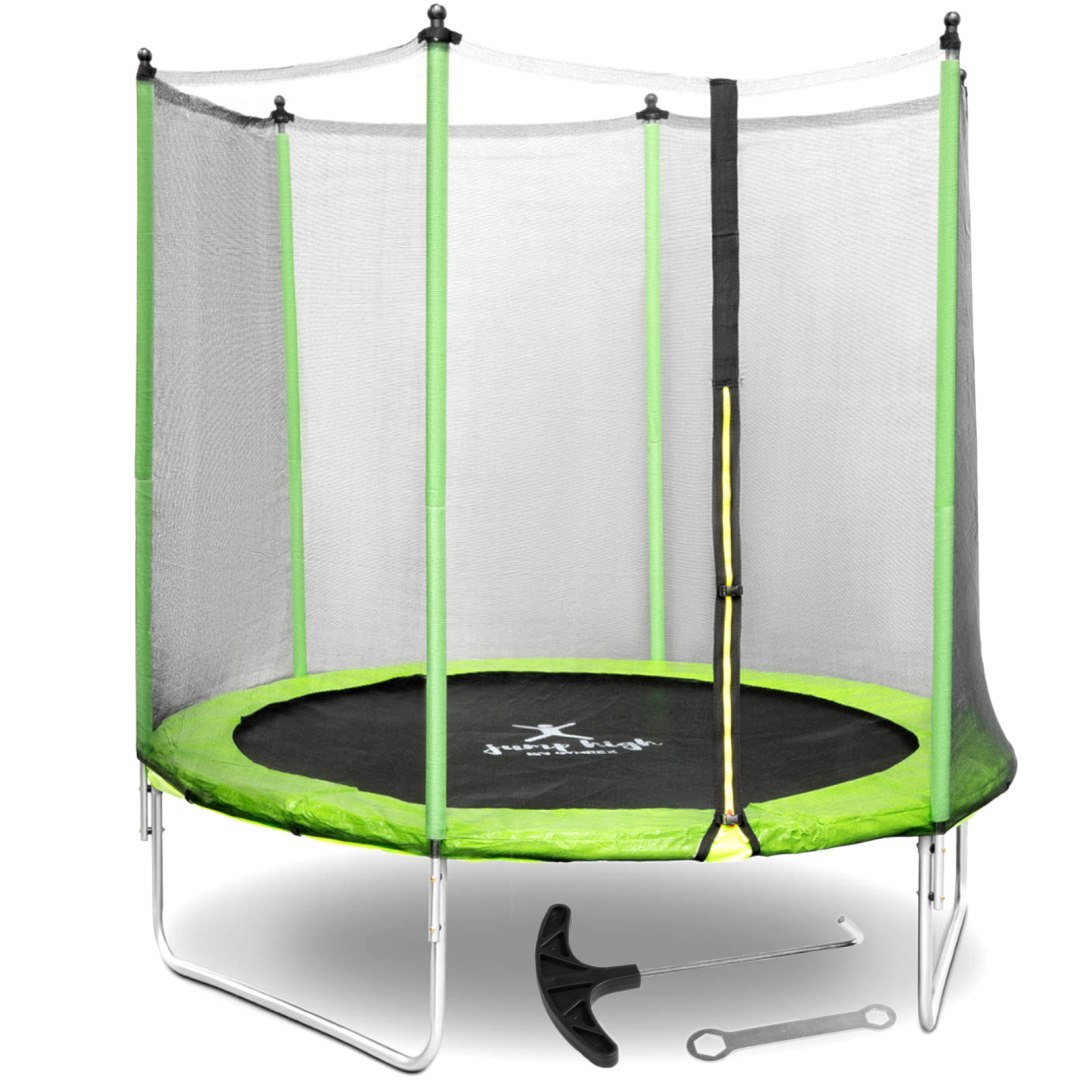 Trampolina ogrodowa z siatką i osłoną na sprężyny śr. 244 cm do 80 kg czarno-zielona Trampolina ogrodowa z siatką i osłoną na sprężyny śr. 244 cm do 80 kg czarno-zielona