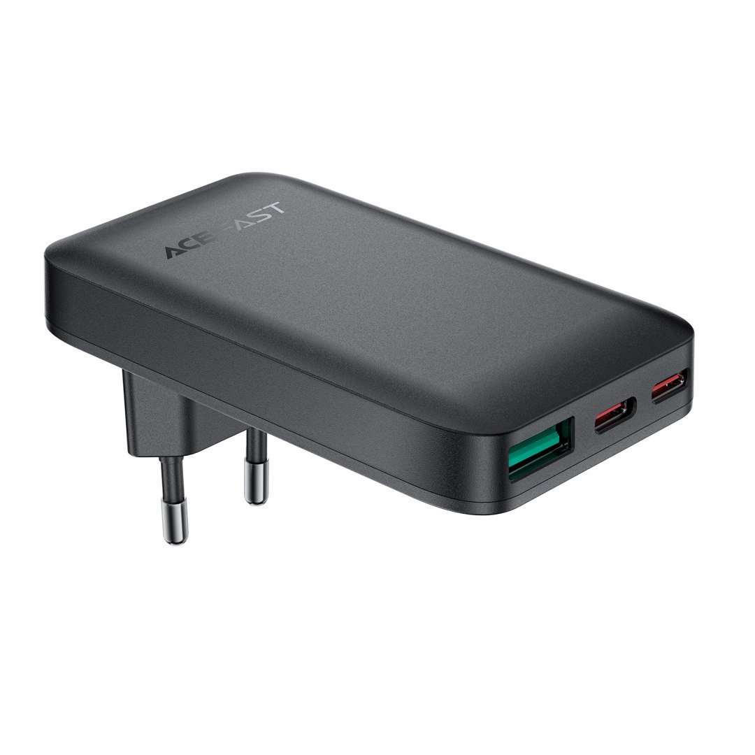 Ładowarka sieciowa płaska 65W GaN 2 USB-C USB-A ultra cienka – czarna Ładowarka sieciowa płaska 65W GaN 2 USB-C USB-A ultra cienka – czarna