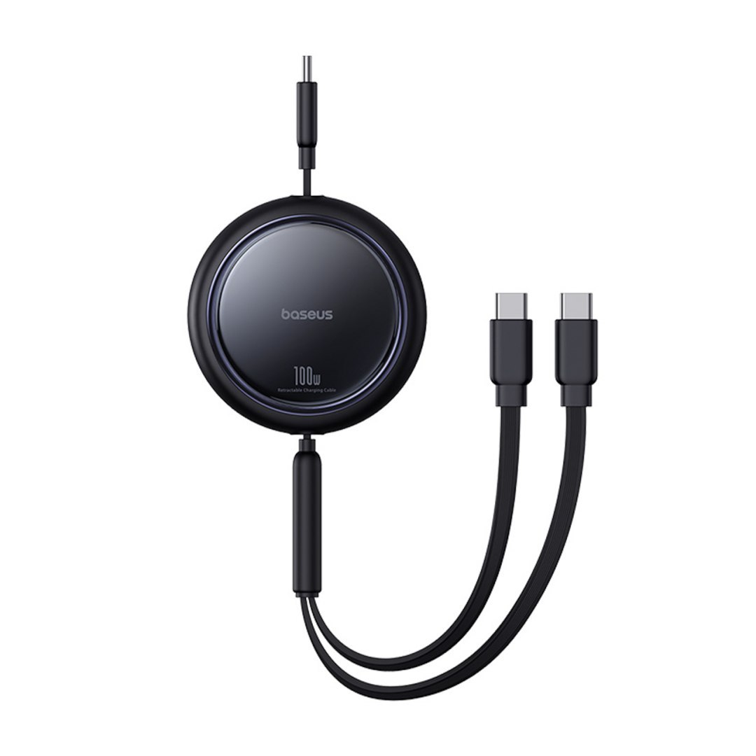 Kabel przewód zwijany USB-C – 2 x USB-C Bright Mirror Series 100W 1m – czarny