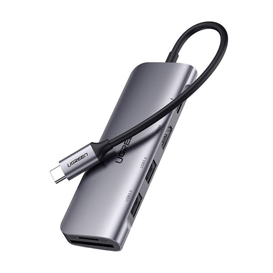 6w1 HUB adapter USB-C – HDMI USB-A USB-C PD czytnik SD TF – szary 6w1 HUB adapter USB-C – HDMI USB-A USB-C PD czytnik SD TF – szary