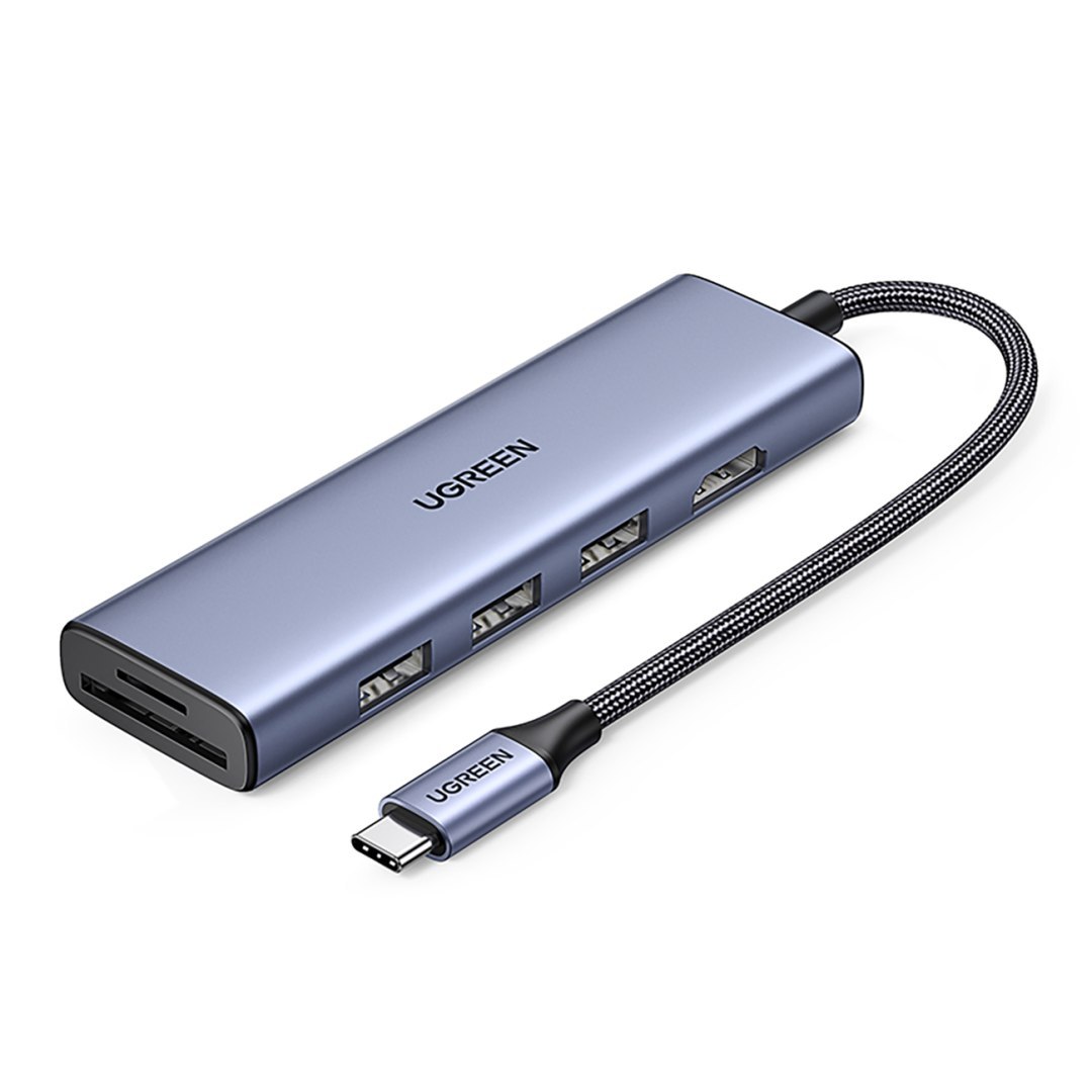 6w1 HUB Adapter USB-C – HDMI / USB-A / czytnik kart SD TF – szary