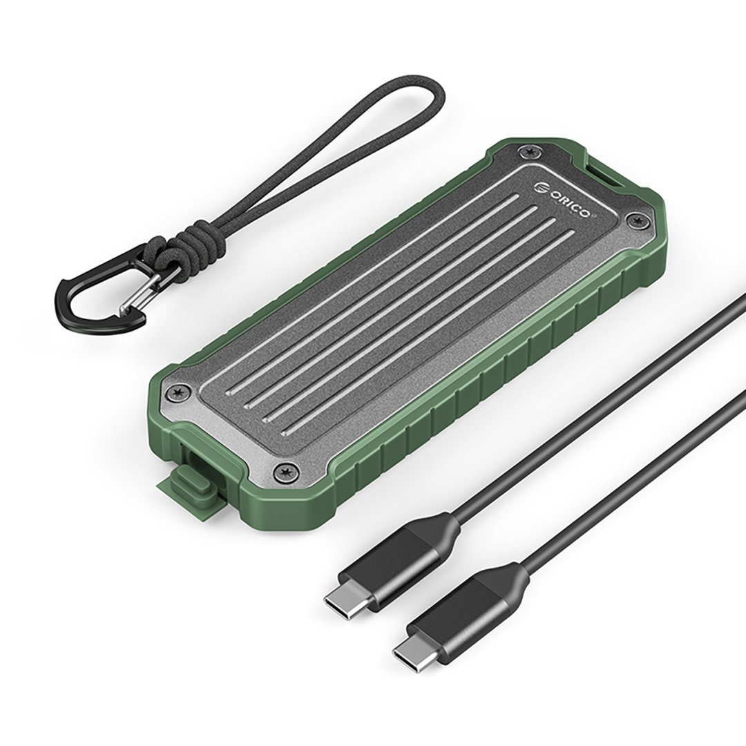 Wzmocniona kieszeń dyskowa taktyczna OTPX-G2 M.2 NVMe / SATA SSD USB-C – szaro-zielona Wzmocniona kieszeń dyskowa taktyczna OTPX-G2 M.2 NVMe / SATA SSD USB-C – szaro-zielona