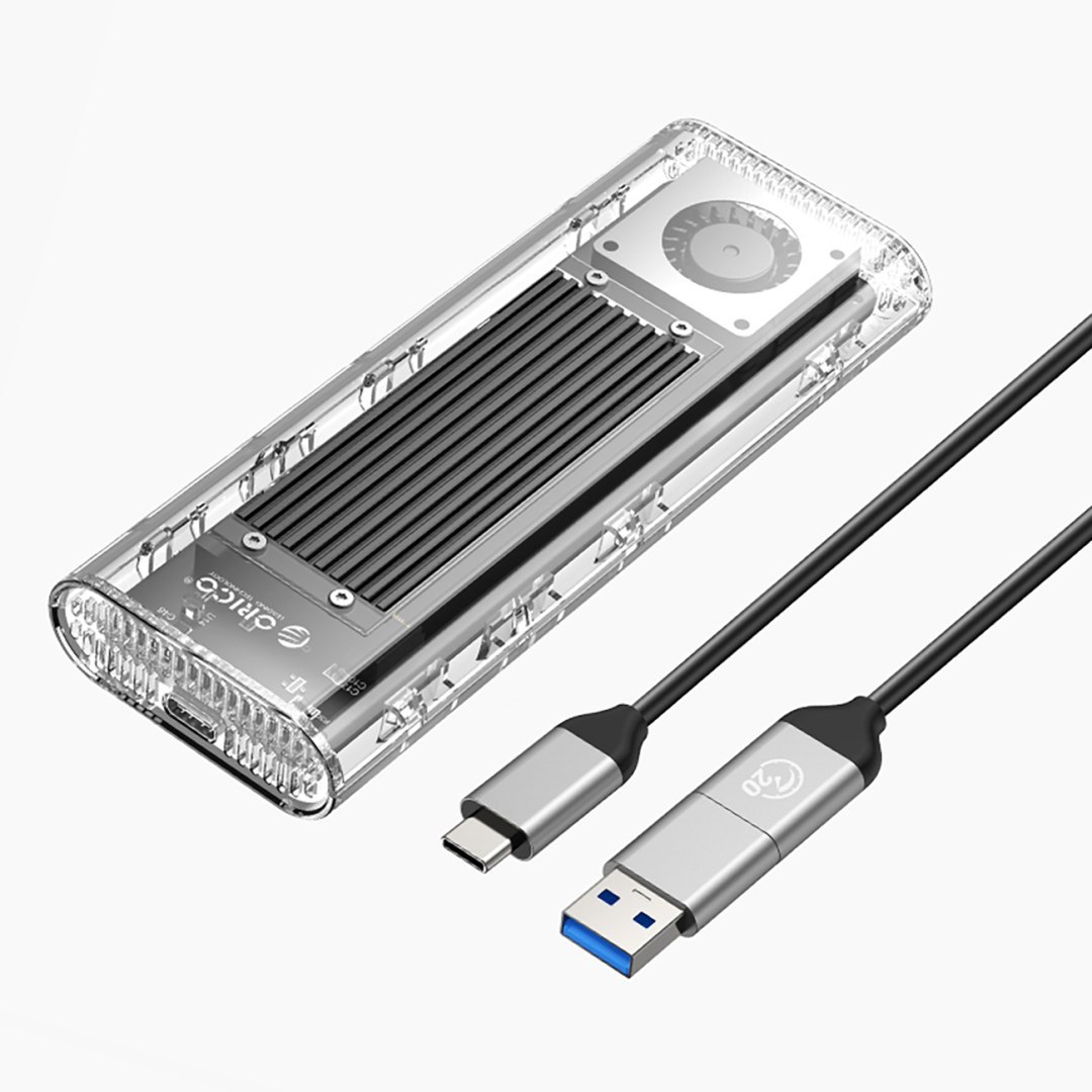 Kieszeń obudowa na dysk TCM2-G20 M.2 NVME USB-C 3.2 20Gb/s – srebrno-przezroczysta