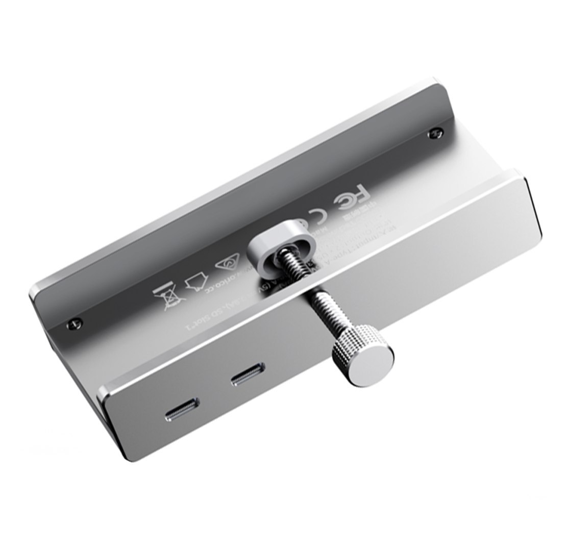 Hub MH5PMM montowany na zacisk USB-C / USB-A SD TF 3.5mm Audio – srebrny