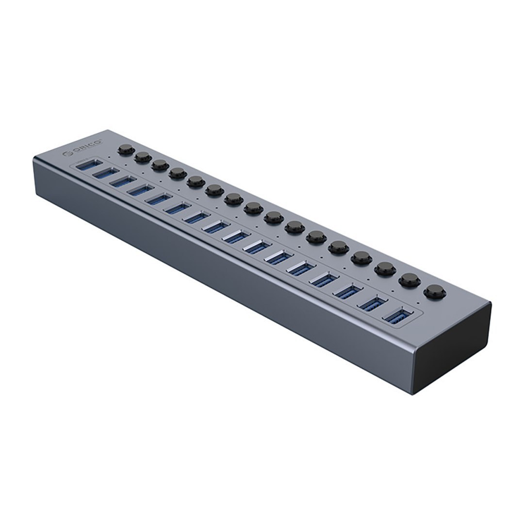 Hub BT2U3-16AB z włącznikami 16x USB-A – szary Hub BT2U3-16AB z włącznikami 16x USB-A – szary