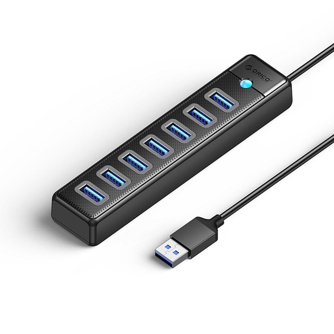 Hub rozdzielacz PW7U-U3 7x USB-A USB-C 5V 3A 1m – czarny