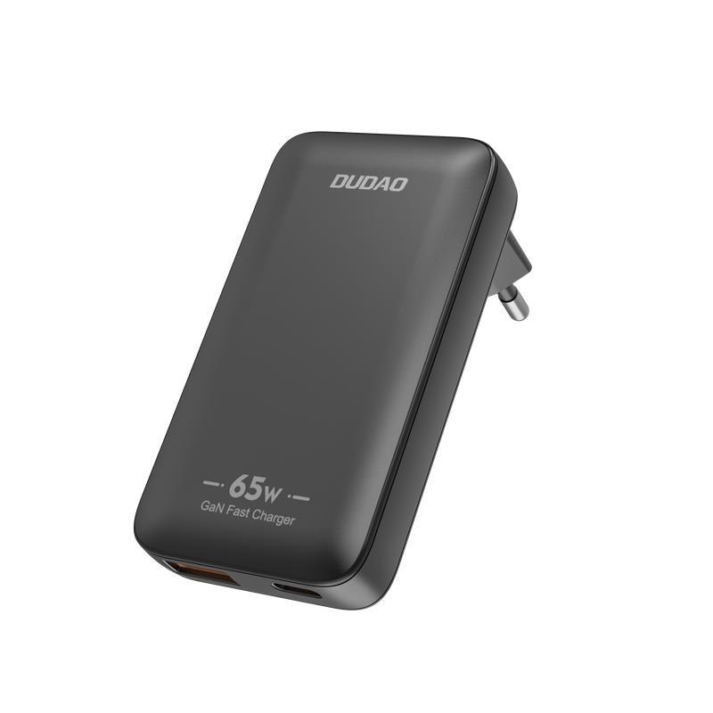 Ładowarka sieciowa podróżna ultracienka GaN 65W USB-A USB-C PD EU / US – czarna