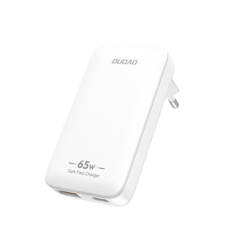Ładowarka sieciowa podróżna ultracienka GaN 65W USB-A USB-C PD EU / US – biała