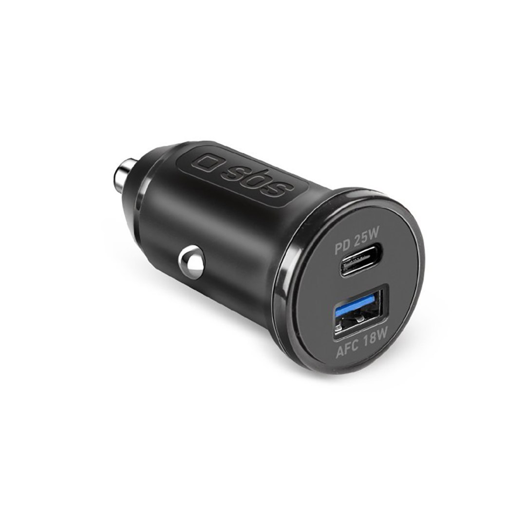 Ładowarka samochodowa Power Delivery USB-A USB-C 25W – czarna Ładowarka samochodowa Power Delivery USB-A USB-C 25W – czarna
