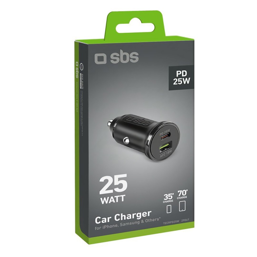 Ładowarka samochodowa Power Delivery USB-A USB-C 25W – czarna