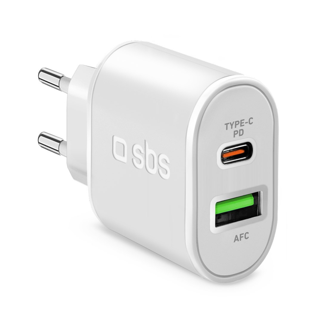 Ładowarka sieciowa Power Delivery USB-A USB-C 20W – biała