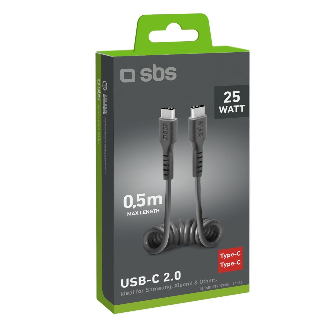 Kabel przewód spiralny USB-C 0.5m – czarny