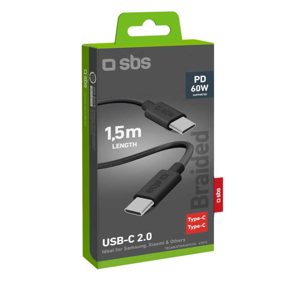 Kabel przewód w oplocie USB-C 60W 1.5m – czarny