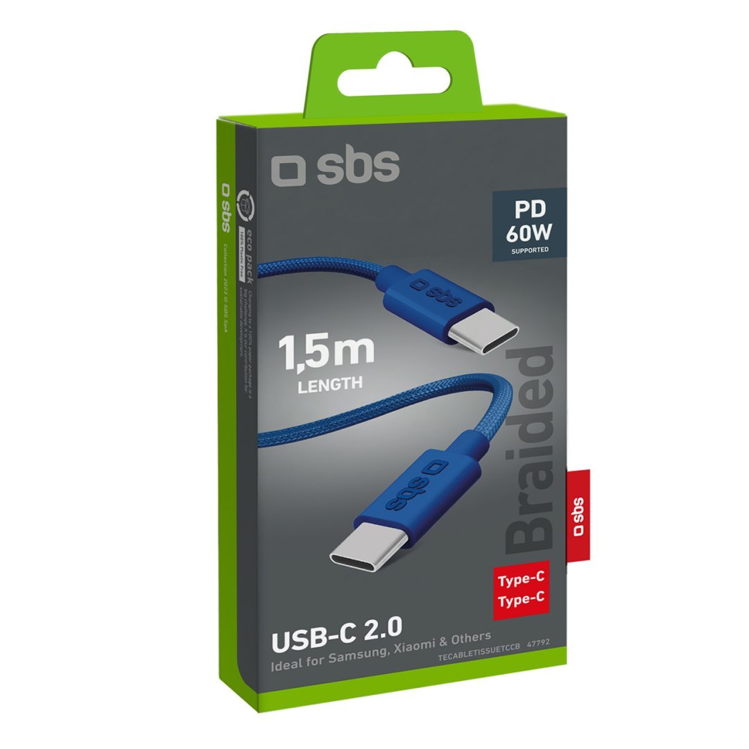 Kabel przewód w oplocie USB-C – USB-C 60W 1.5m – niebieski Kabel przewód w oplocie USB-C – USB-C 60W 1.5m – niebieski