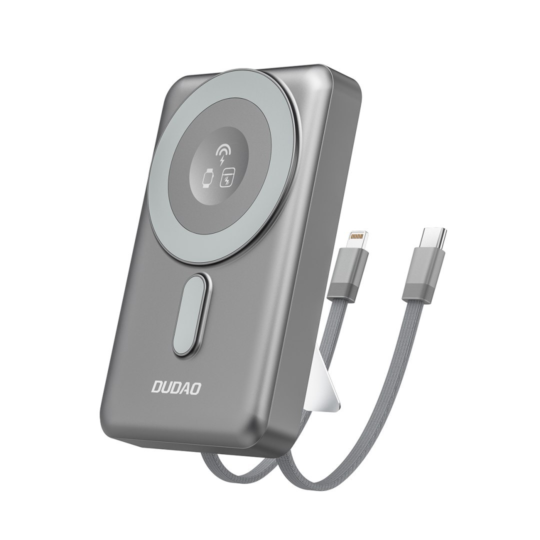Powerbank K29 10000mAh MagSafe metalowa obudowa podstawka kable USB-C iPhone Lightning PD 20W – szary Powerbank K29 10000mAh MagSafe metalowa obudowa podstawka kable USB-C iPhone Lightning PD 20W – szary