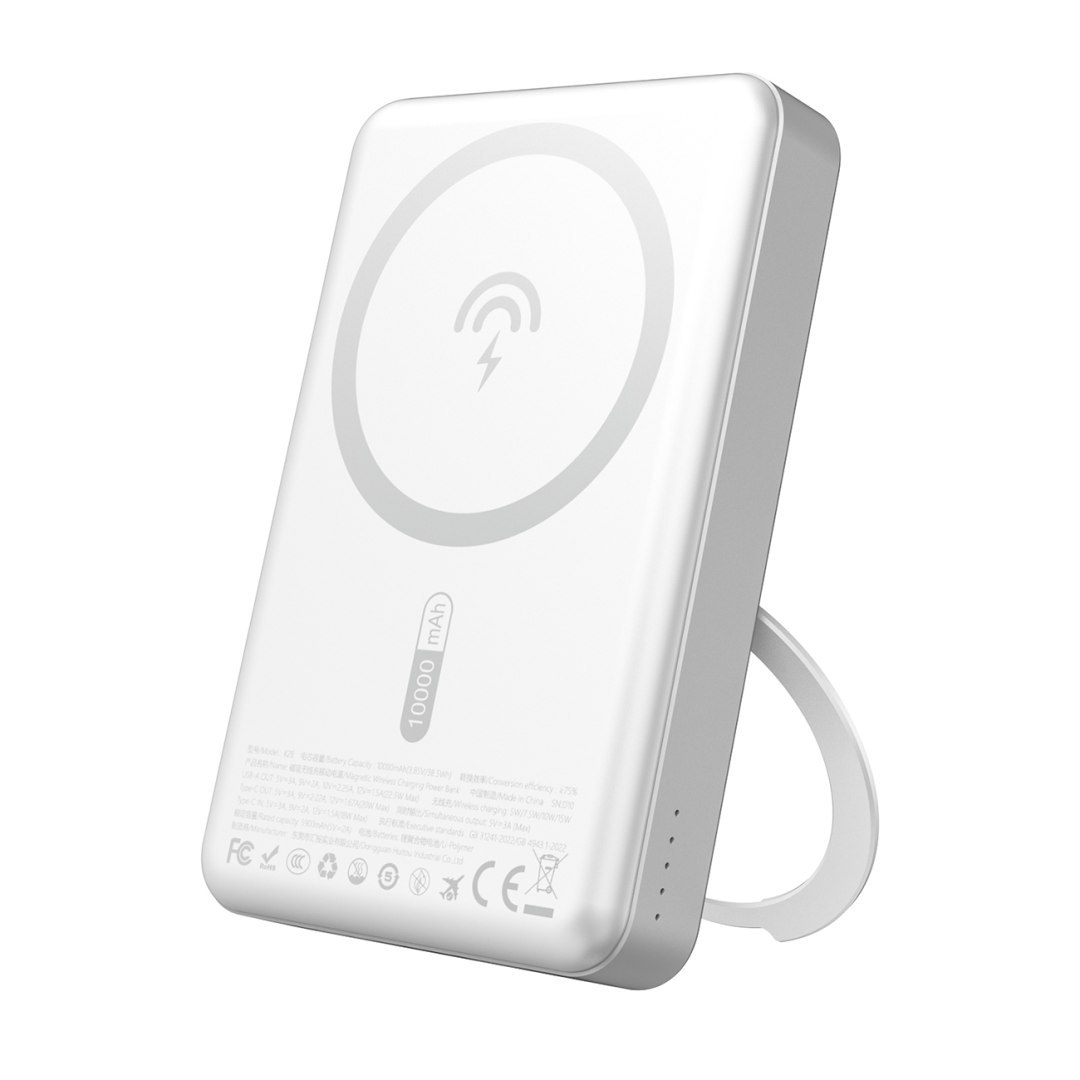Powerbank K28 10000mAh z MagSafe z metalową obudową i podstawką PD 22.5W – srebrny