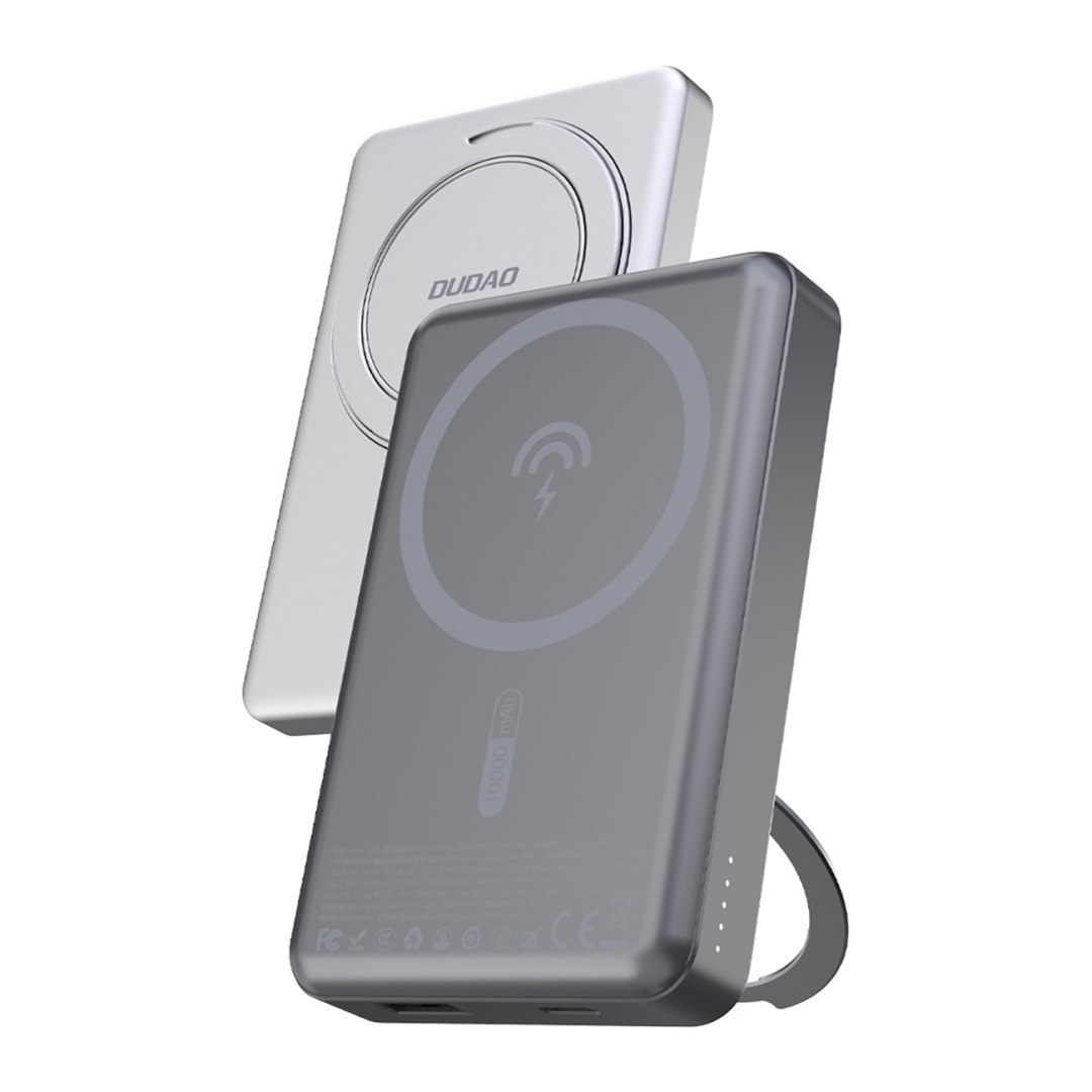 Powerbank K28 10000mAh z MagSafe z metalową obudową i podstawką PD 22.5W – srebrny