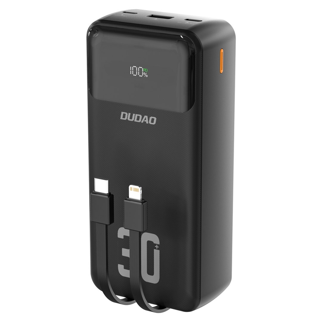 Powerbank 30000mAh z wbudowanymi kablami PD 22.5W – czarny
