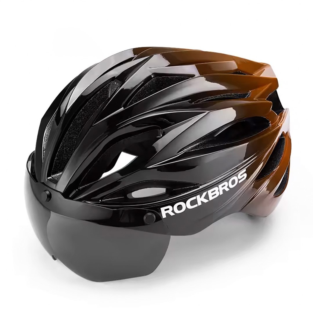 Kask rowerowy z szybką odpinanymi okularami z filtrem UV unisex – czarno brązowy
