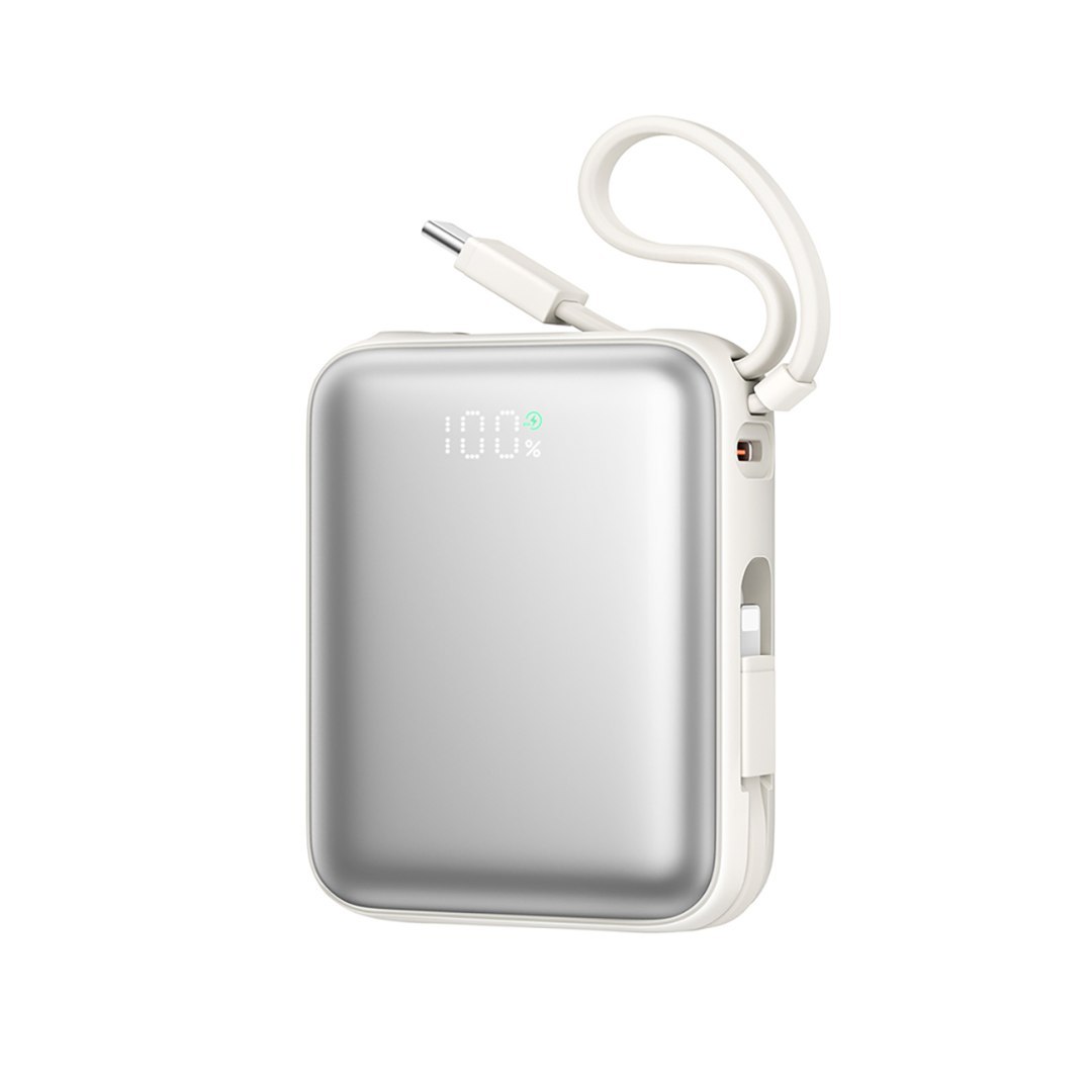 Powerbank 10000mAh 22.5W z wbudowanymi kablami USB-C Lightning – biały Powerbank 10000mAh 22.5W z wbudowanymi kablami USB-C Lightning – biały