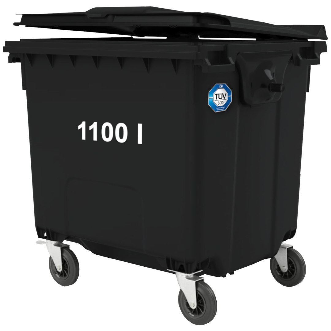 Kontener pojemnik na odpady śmieci komunalne PZH EN 840-2 DIN 1100L – czarny Kontener pojemnik na odpady śmieci komunalne PZH EN 840-2 DIN 1100L – czarny