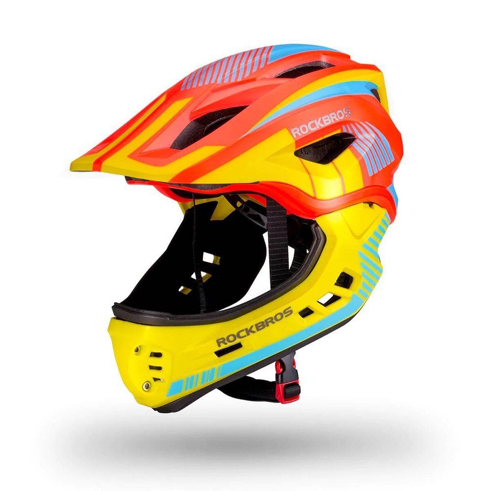 Kask rowerowy dziecięcy z odpinaną szczęką rozmiar S – żółto-pomarańczowy
