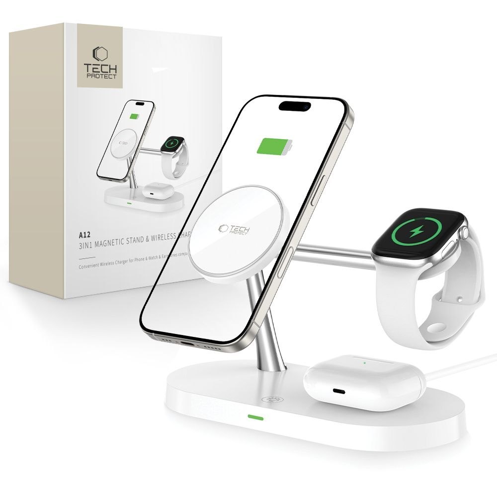 3w1Ładowarka indukcyjna na smartfon słuchawki smartwatch z MagSafe – biała 3w1Ładowarka indukcyjna na smartfon słuchawki smartwatch z MagSafe – biała