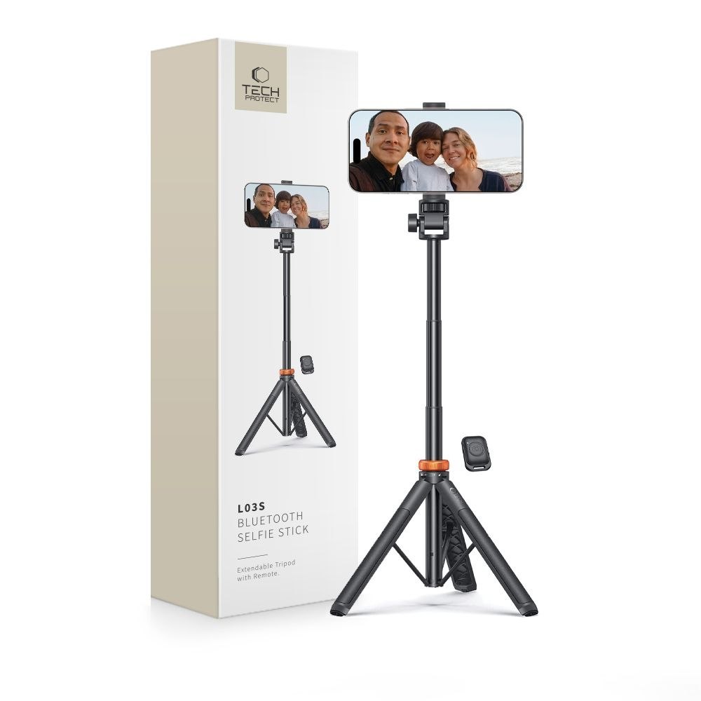 Selfie stick kijek do zdjęć Bluetooth z pilotem tripodem głowicą 148cm – czarny