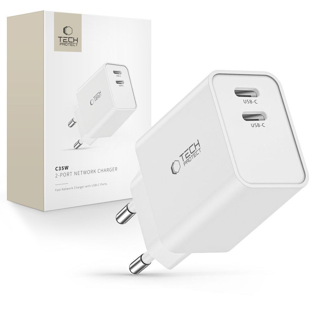 Ładowarka sieciowa 2x USB-C PD 35W – biała