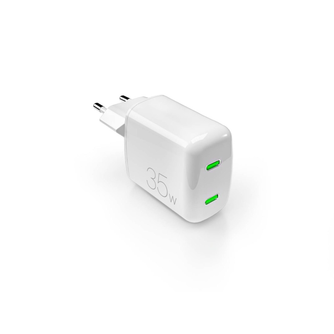 Ładowarka sieciowa 2xUSB-C GaN 35W MiniPro – biała