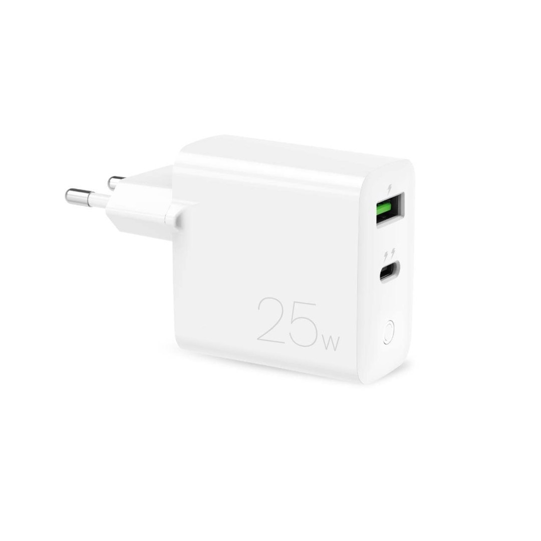 Ładowarka sieciowa USB-A USB-C PD 25W – biała
