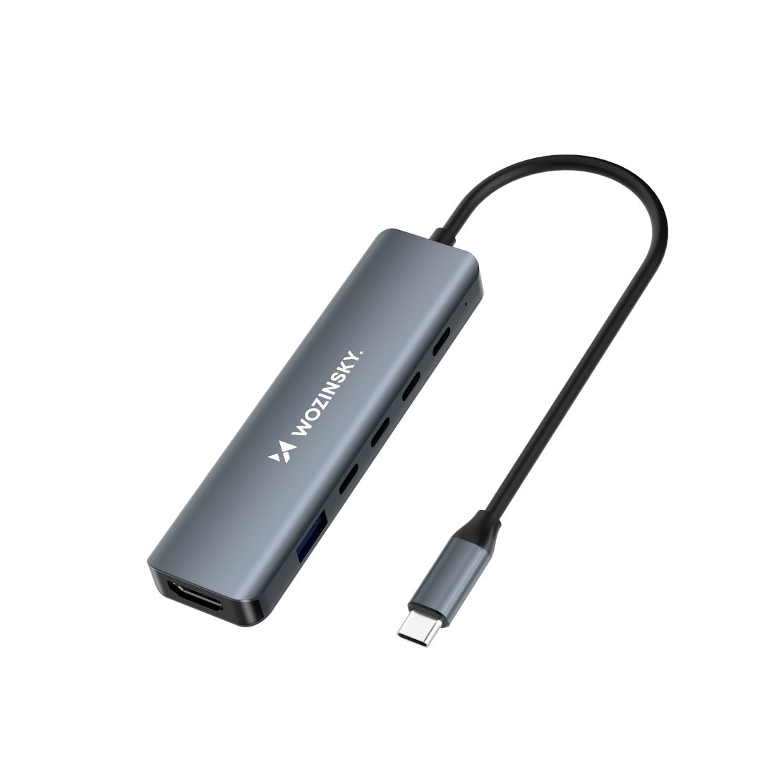 6w1 Hub rozdzielacz USB-A USB-C DisplayPort HDMI – szary 6w1 Hub rozdzielacz USB-A USB-C DisplayPort HDMI – szary