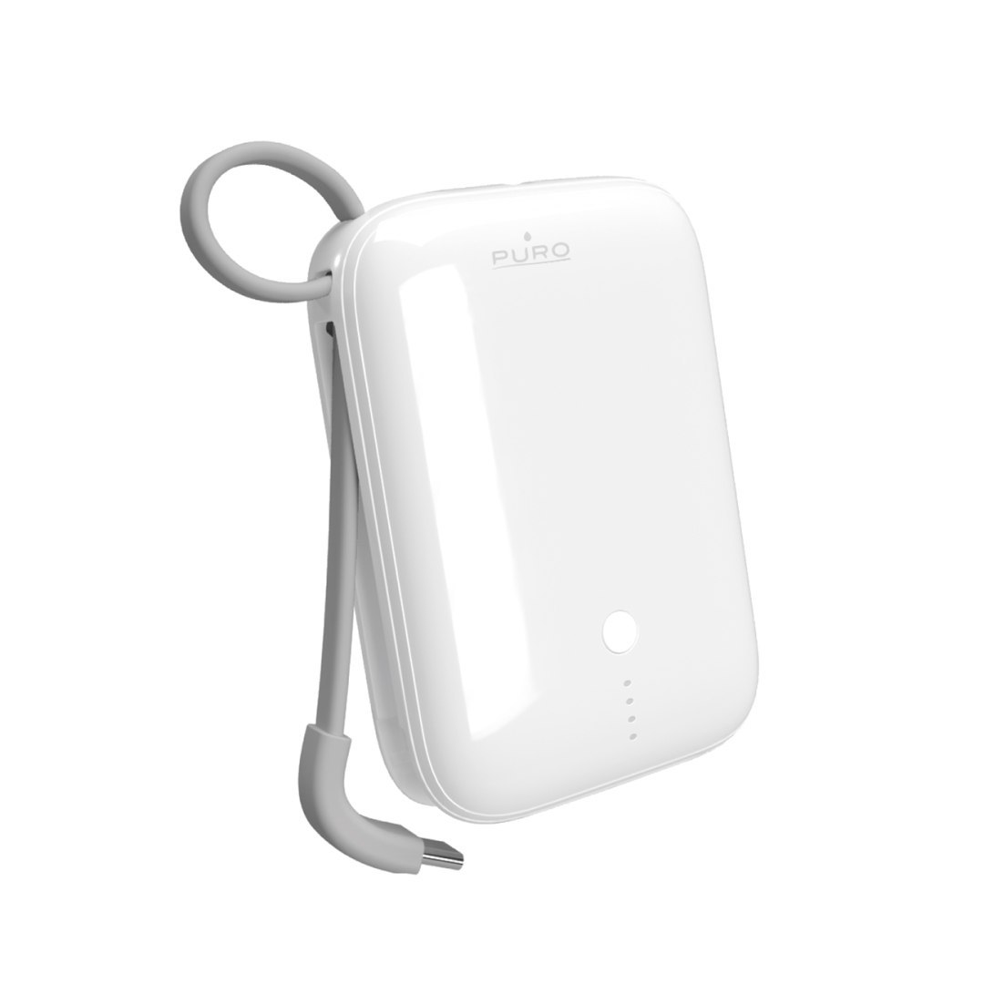 Powerbank 10000mAh USB-A USB-C z wbudowanym kablem – biały