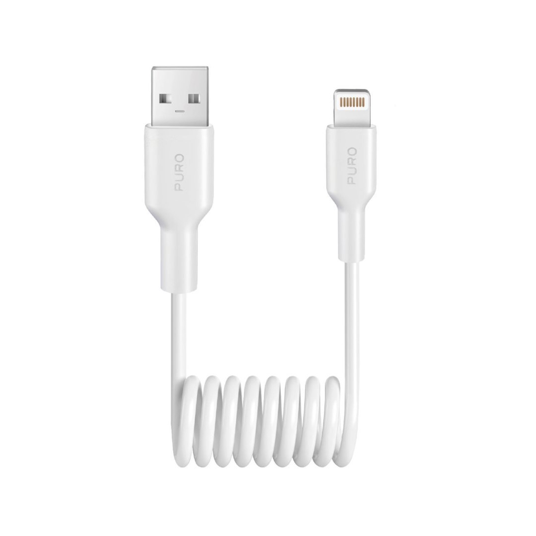 Kabel przewód spiralny USB-A – iPhone Lightning 12W 1m – biały