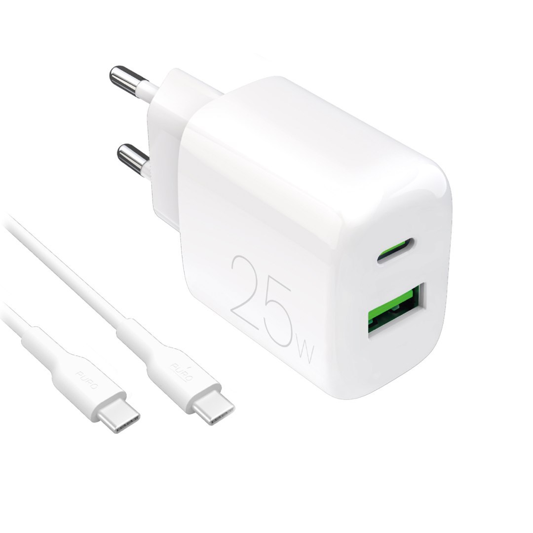 Ładowarka sieciowa USB-A USB-C z kablem USB-C 25W 1.2m – biała