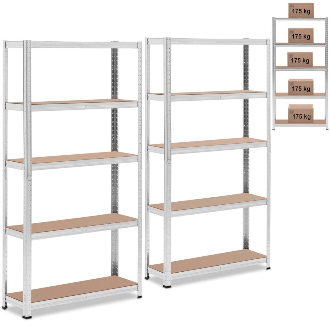 Regał magazynowy metalowy 5 półek 875 kg 90 x 30 x 180 cm szary 2 szt. Regał magazynowy metalowy 5 półek 875 kg 90 x 30 x 180 cm szary 2 szt.