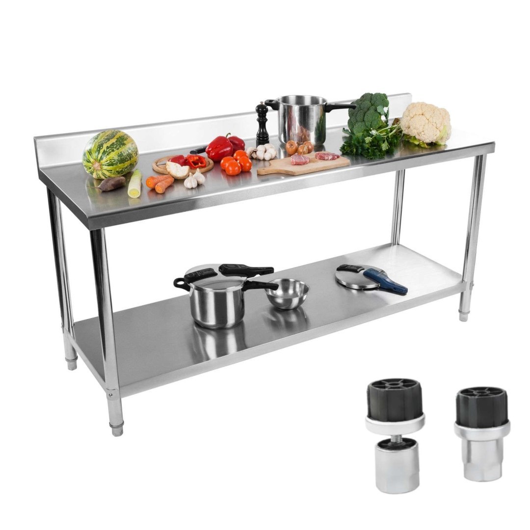 Stół do kuchni blat roboczy ze stali nierdzewnej z rantem i dolną półką 180x60cm Stół do kuchni blat roboczy ze stali nierdzewnej z rantem i dolną półką 180x60cm