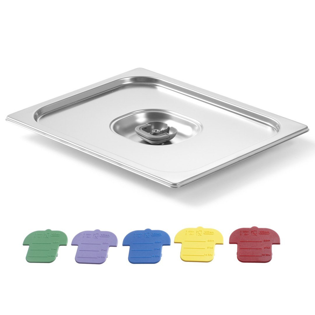 Pokrywka do pojemnika GN z kolorowymi klipsami Haccp GN2/4 530x162mm stal nierdzewna – Hendi 805275
