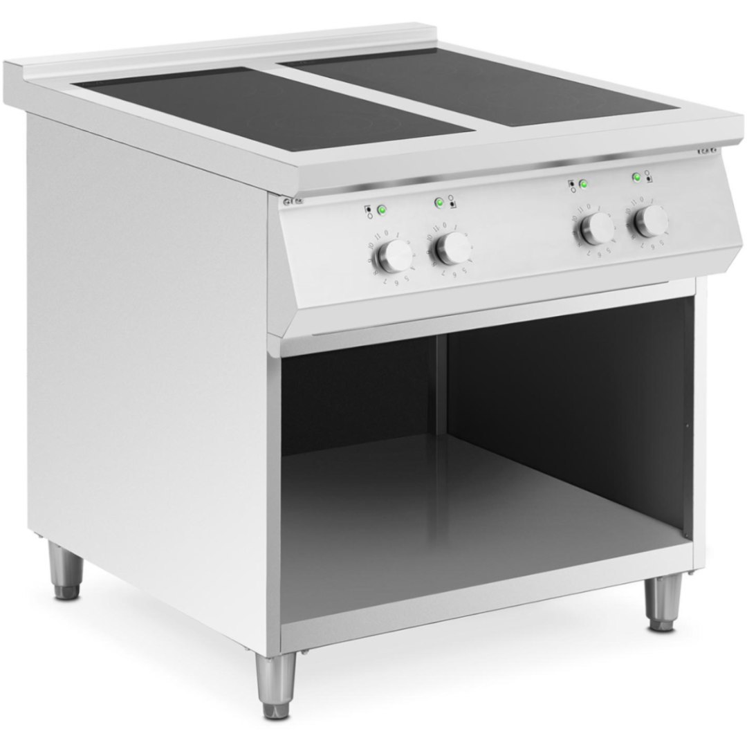 Kuchnia indukcyjna 4 palnikowa wolnostojąca na otwartej podstawie 400 V 17000 W Kuchnia indukcyjna 4 palnikowa wolnostojąca na otwartej podstawie 400 V 17000 W