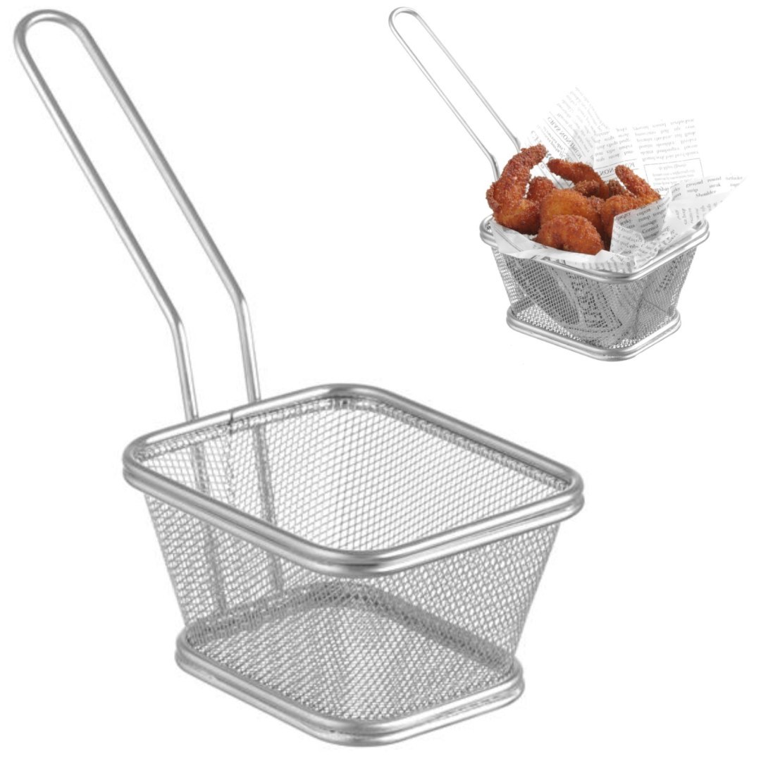 Koszyk do podawania smażonych przekąsek miniaturowy z uchwytem 105x90x60 mm – Hendi 425664