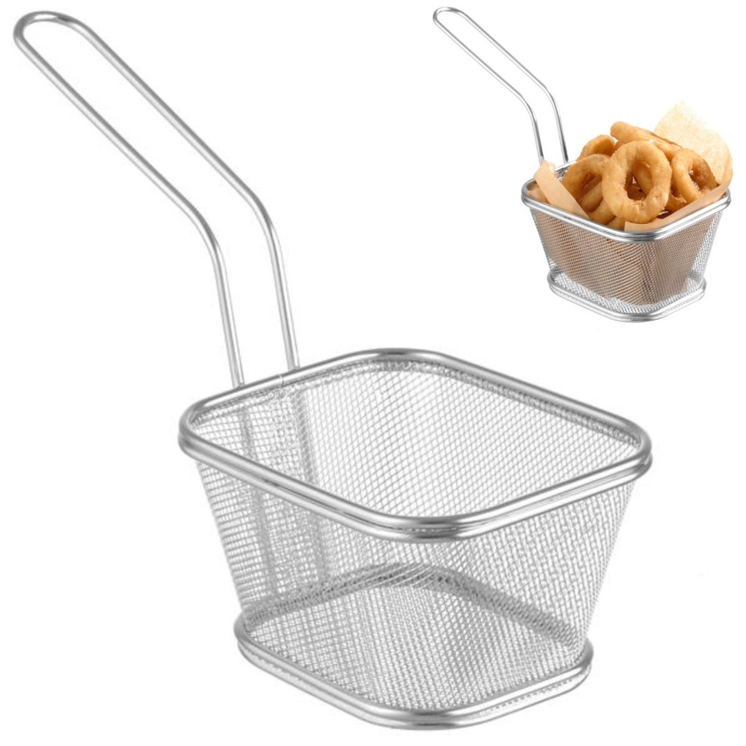 Koszyk do podawania smażonych przekąsek miniaturowy z uchwytem 130x115x80 mm – Hendi 425688