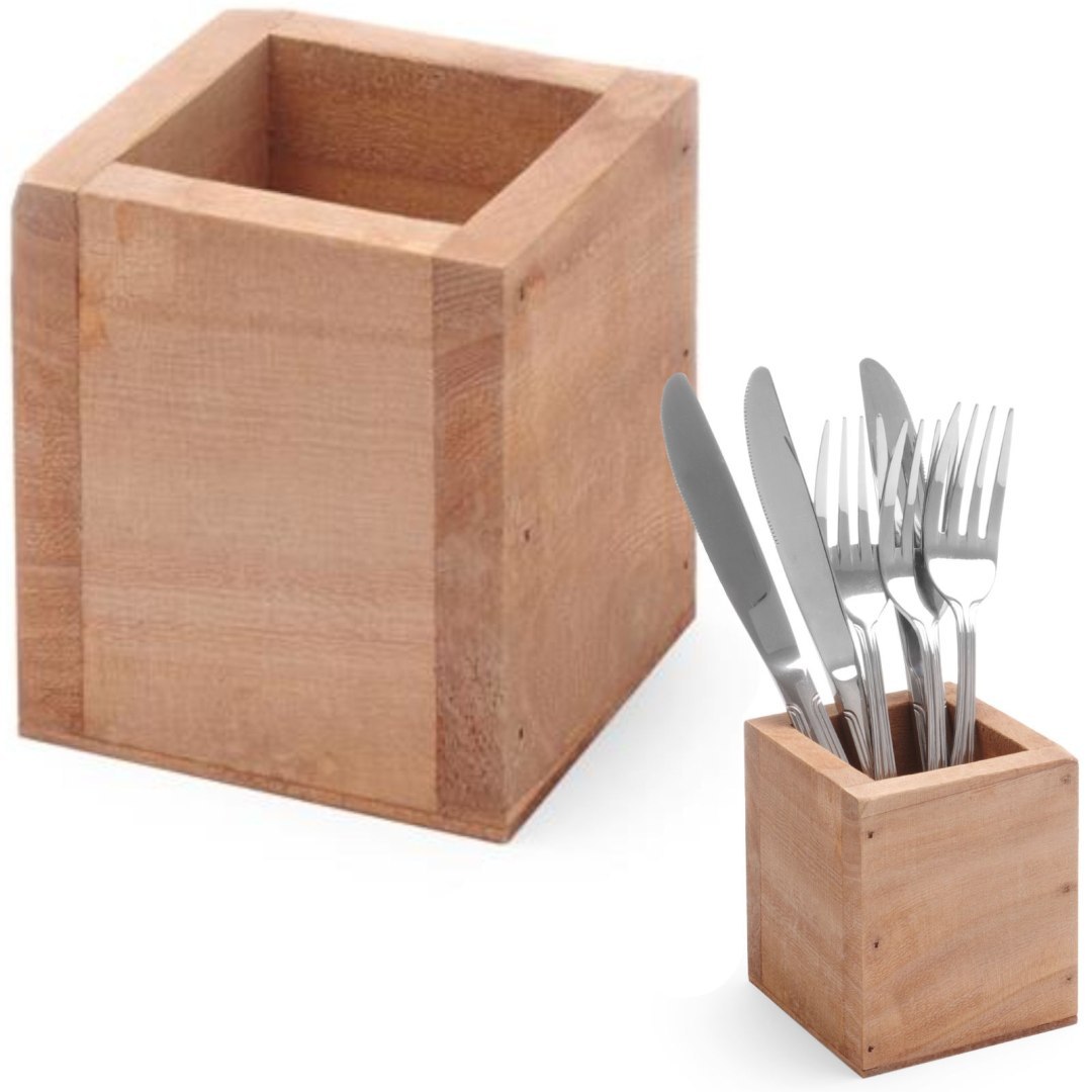 Pojemnik na sztućce drewniany kwadratowy 80x80x95 mm – Hendi 664186 Pojemnik na sztućce drewniany kwadratowy 80x80x95 mm – Hendi 664186