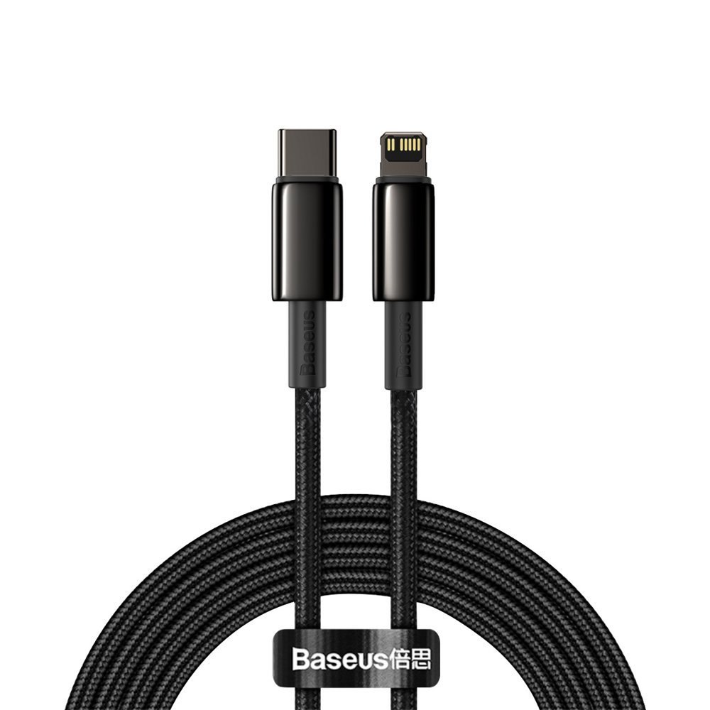Kabel przewód do iPhone USB-C – Lightning szybkie ładowanie 20W 2m – cały czarny