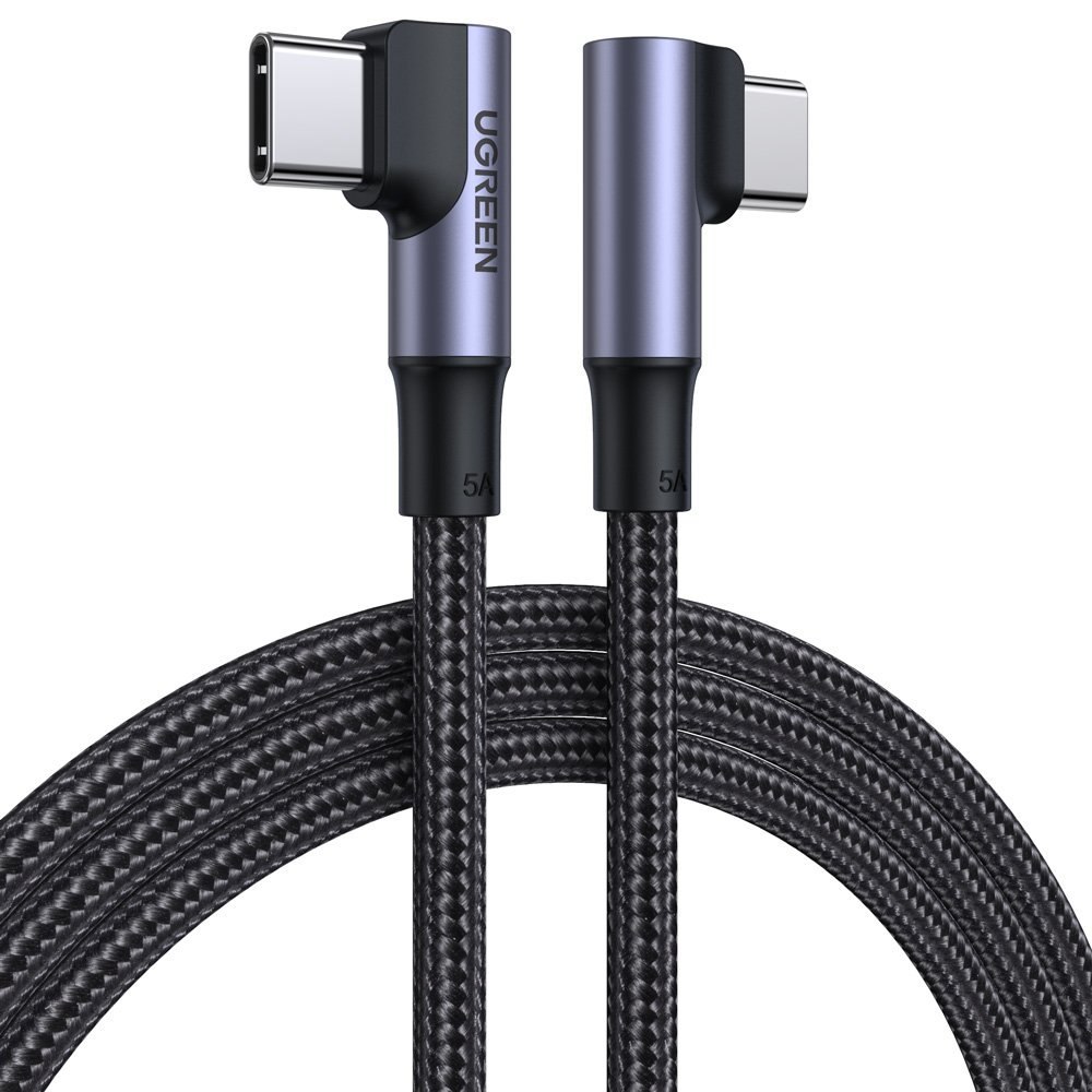 Kątowy kabel przewód w oplocie USB-C Quick Charge PD 100W 1m czarny Kątowy kabel przewód w oplocie USB-C Quick Charge PD 100W 1m czarny