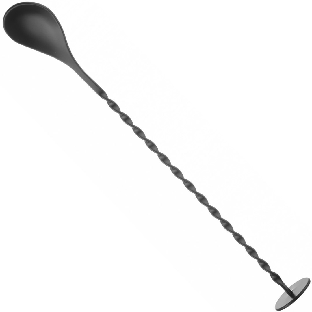 Łyżka barmańska do drinków koktajli długa z muddlerem 280 x 35 mm – czarna